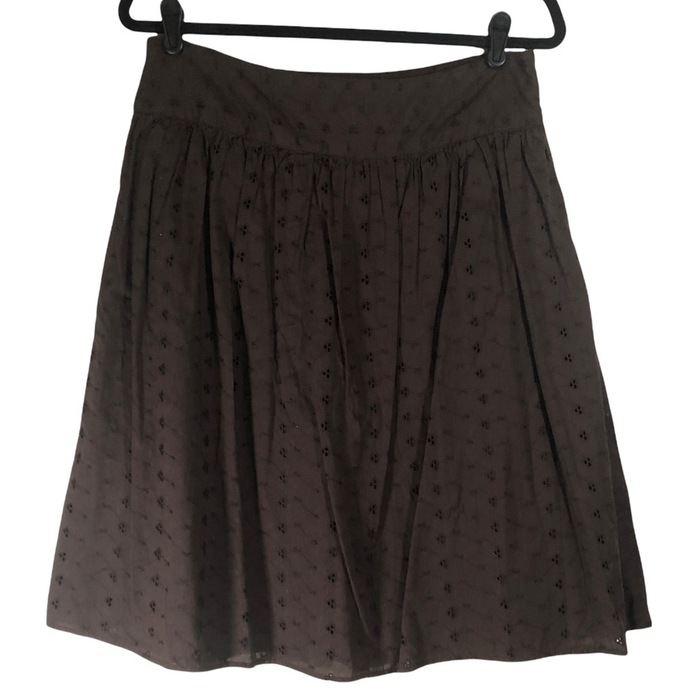 Merona 6 Skirt Brown Eyelet Cotton Lined Boho Cottagecore A Line - Picture 6 of 8